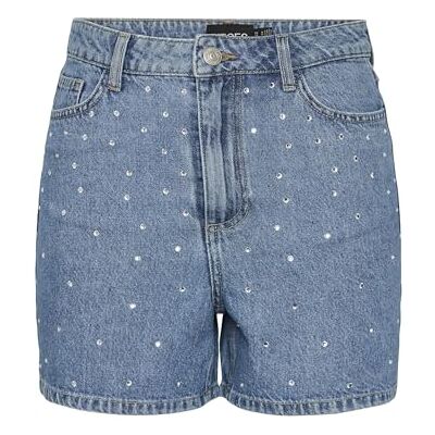 PIECES PCSKY HW Strass shorts, Medium blå denim/detalj: strass, S PIECES PCSKY HW Strass shorts, Medium blå denim/detalj: strass, S