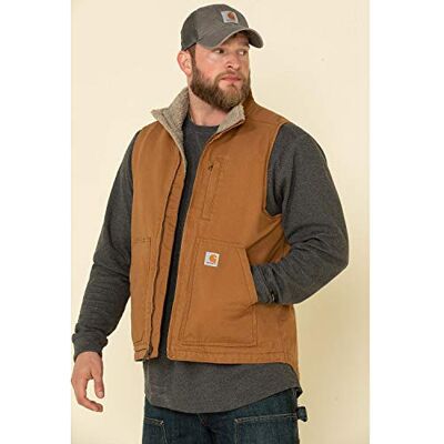 Carhartt 104277.BRN.S007 tvättad anka sherpa fodrad falsk hals män väst, brun, XL storlek Carhartt 104277.BRN.S007 tvättad anka sherpa fodrad falsk hals män väst, brun, XL storlek