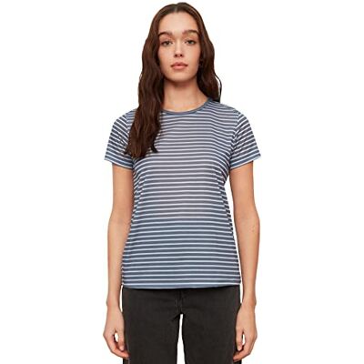 Trendyol Kvinnors marinblå ränder basic stickad t-shirt, XL Trendyol Kvinnors marinblå ränder basic stickad t-shirt, XL