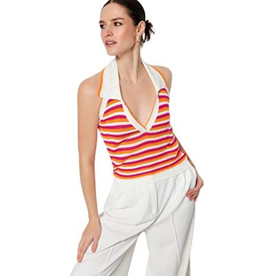 Trendyol Dam Regular Fit Basic Polo Neck Stickat Blus, Ecru, M Trendyol Dam Regular Fit Basic Polo Neck Stickat Blus, Ecru, M