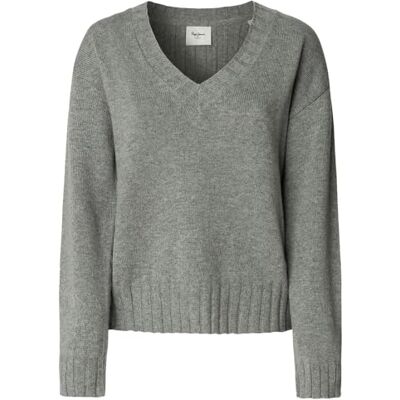 Pepe Jeans dam Cherice v-ringad stickat, grå (Marl Gray), L, Grå (Marl grå), L Pepe Jeans dam Cherice v-ringad stickat, grå (Marl Gray), L, Grå (Marl grå), L