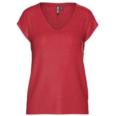 PIECES Pcbillo Tee Lurex Stripes JRS Noos Bc, Goji Berry, XS PIECES Pcbillo Tee Lurex Stripes JRS Noos Bc, Goji Berry, XS