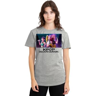 KPop Demon Hunters kvinnors Huntrix grupp sjungande dam t-shirt, vit t-shirt, Atletisk Heather, M KPop Demon Hunters kvinnors Huntrix grupp sjungande dam t-shirt, vit t-shirt, Atletisk Heather, M