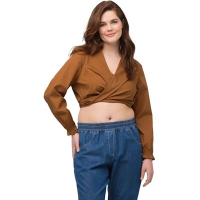 Ulla Popken , Dam, stora storlekar, kort omlottblus, ockra, 42-44 Ulla Popken , Dam, stora storlekar, kort omlottblus, ockra, 42-44