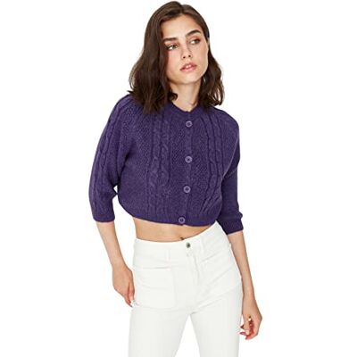 Trendyol Dam dam vanlig standard rundhalsad stickad cardigan tröja, lila, L, Lila, L Trendyol Dam dam vanlig standard rundhalsad stickad cardigan tröja, lila, L, Lila, L