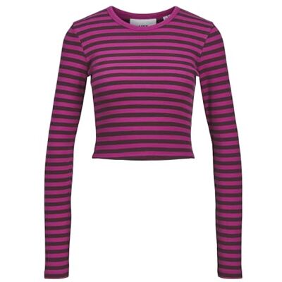 JJXX JACK&JONES Jxfeline STR Ls Stripe Rib Tee JRS Noos, Fuchsia röd/tryck: sassafras, XL JJXX JACK&JONES Jxfeline STR Ls Stripe Rib Tee JRS Noos, Fuchsia röd/tryck: sassafras, XL