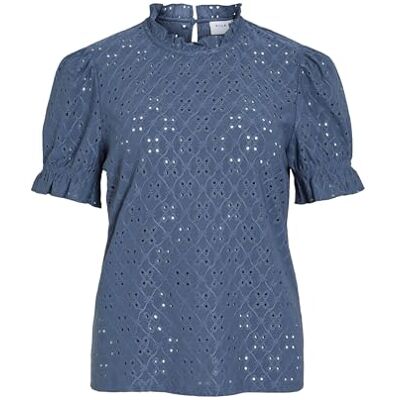 Vila Vikawa S/S Flounce Top – Noos, Vintage Indigo, S Vila Vikawa S/S Flounce Top – Noos, Vintage Indigo, S