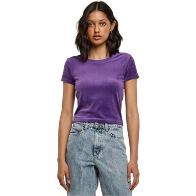 Urban Classics Dam kort sammet T-shirt, Äkta lila, XL Urban Classics Dam kort sammet T-shirt, Äkta lila, XL