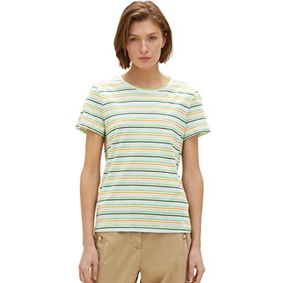 TOM TAILOR Damer T-shirt 1035378, 31290 Green Blue Multicolor Stripe, XXS TOM TAILOR Damer T-shirt 1035378, 31290 Green Blue Multicolor Stripe, XXS