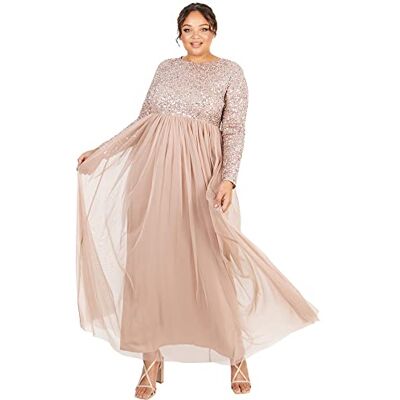 Maya Deluxe Maya utsmyckad långärmad maxiklänning för kvinnor brudtärna, Taupe Blush, 44 Maya Deluxe Maya utsmyckad långärmad maxiklänning för kvinnor brudtärna, Taupe Blush, 44
