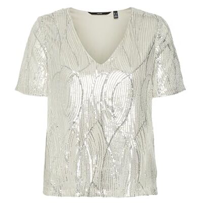 VERO MODA VMELLEN SS V-hals TOP JRS, Pimpsten, S VERO MODA VMELLEN SS V-hals TOP JRS, Pimpsten, S