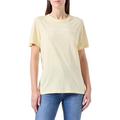 Tommy Hilfiger kortärmad t-shirt för kvinnor med rund hals, Gul (citronskal), 3XL Tommy Hilfiger kortärmad t-shirt för kvinnor med rund hals, Gul (citronskal), 3XL