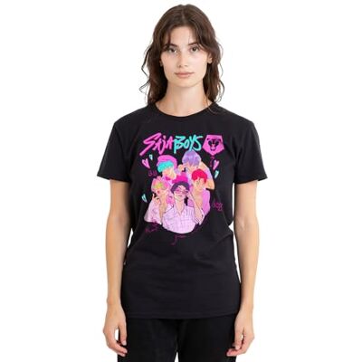 KPop Demon Hunters kvinnors Saja pojkar grupp signaturer dam t-shirt t-shirt, Svart, XXL KPop Demon Hunters kvinnors Saja pojkar grupp signaturer dam t-shirt t-shirt, Svart, XXL