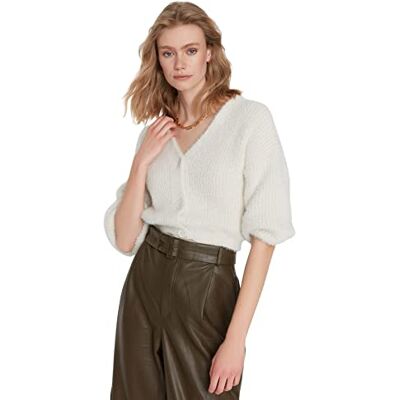 Trendyol Vanlig standard v-ringad stickad kofta, STEN, M Trendyol Vanlig standard v-ringad stickad kofta, STEN, M
