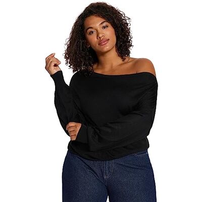 Trendyol FeMan normal passform basic carmen krage stickade kläder plus size tröja, svart, 3XL, Svart, 3XL Trendyol FeMan normal passform basic carmen krage stickade kläder plus size tröja, svart, 3XL, Svart, 3XL