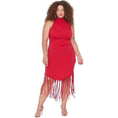 Trendyol Dam Midi Standard Normal Plus Size Klänning, Röd, XL, Röd, XL Trendyol Dam Midi Standard Normal Plus Size Klänning, Röd, XL, Röd, XL