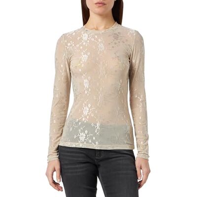 KAFFE dam Dam Långärmad T-shirt Smal Passform Spets Tyg Crew Neck Sheer T-shirt KAFFE dam Dam Långärmad T-shirt Smal Passform Spets Tyg Crew Neck Sheer T-shirt