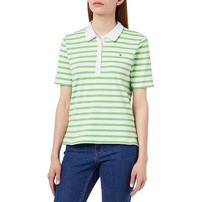 Tommy Hilfiger dam S/S pikétröjor, Breton Stp W vit/vårlime, L Tommy Hilfiger dam S/S pikétröjor, Breton Stp W vit/vårlime, L