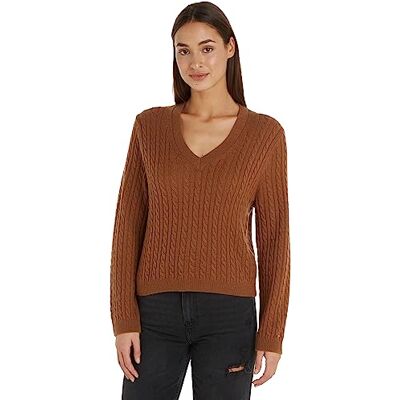 Tommy Hilfiger Dam mjuk ull Ao kabel V-nk tröja pullover, Naturlig kognac, 3XL Tommy Hilfiger Dam mjuk ull Ao kabel V-nk tröja pullover, Naturlig kognac, 3XL