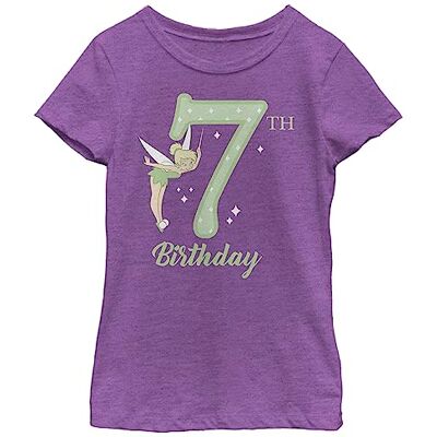 Disney Tinker Bell Tink 7:e födelsedagen flicka ljung besättning t-shirt, Lila bär, XS Disney Tinker Bell Tink 7:e födelsedagen flicka ljung besättning t-shirt, Lila bär, XS