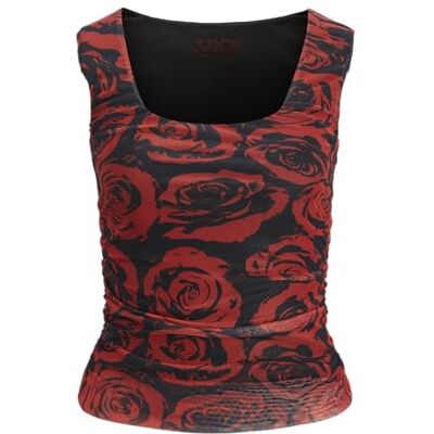 JJXX JACK & JONES dam Jxrosa Saga Sl Rev Mesh Top WVN linne, Fiery röd/Aop: ros, M JJXX JACK & JONES dam Jxrosa Saga Sl Rev Mesh Top WVN linne, Fiery röd/Aop: ros, M