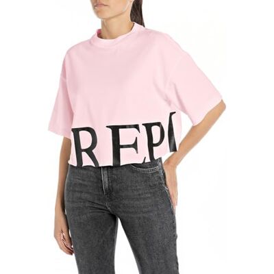 Replay Kortärmad T-shirt för kvinnor, ren logotypkollektion, 066 Bubble Pink, L Replay Kortärmad T-shirt för kvinnor, ren logotypkollektion, 066 Bubble Pink, L
