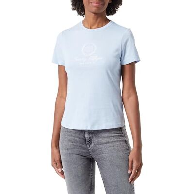 Tommy Hilfiger kortärmad t-shirt för kvinnor smal flagga t-shirt rund hals, Blå (Breezy Blue), XL Tommy Hilfiger kortärmad t-shirt för kvinnor smal flagga t-shirt rund hals, Blå (Breezy Blue), XL