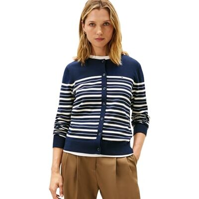 Tommy Hilfiger CO-tröja dam FINE GG C-NK LS Cardi WW0WW42370 cardigan tröja, blå (Dark Night Navy/Calico Multi STP), L, Blå (mörk natt marinblå/Calico Multi Stp), L Tommy Hilfiger CO-tröja dam FINE GG C-NK LS Cardi WW0WW42370 cardigan tröja, blå (Dark Night Navy/Calico Multi STP), L, Blå (mörk natt marinblå/Calico Multi Stp), L