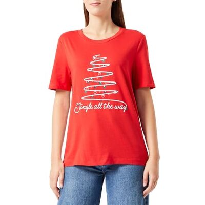 Vila dam Visybil jul S/S T-shirt, Mars röd/tryck: sequin lights, XS Vila dam Visybil jul S/S T-shirt, Mars röd/tryck: sequin lights, XS