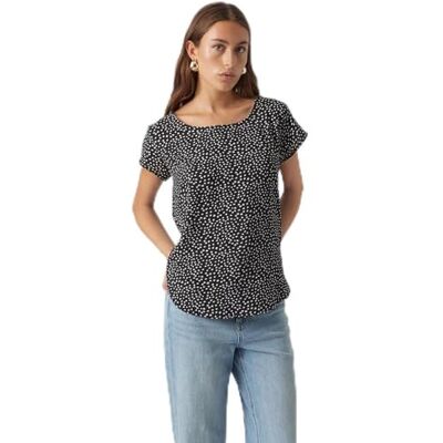 VERO MODA Kvinnors VMSAKI SS dragkedja AOP WVN GA NOOS topp, svart/AOP: vit tiny prickar, S, Svart/Aop: vita små prickar, S VERO MODA Kvinnors VMSAKI SS dragkedja AOP WVN GA NOOS topp, svart/AOP: vit tiny prickar, S, Svart/Aop: vita små prickar, S
