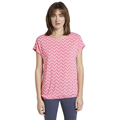 TOM TAILOR Damer Blus med heltäckande tryck 1016181, 21301 Pink Zick Zack Design, 36 TOM TAILOR Damer Blus med heltäckande tryck 1016181, 21301 Pink Zick Zack Design, 36
