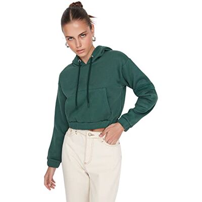 Trendyol Dam crop basic huva stickad tröja, gRÖN, S Trendyol Dam crop basic huva stickad tröja, gRÖN, S