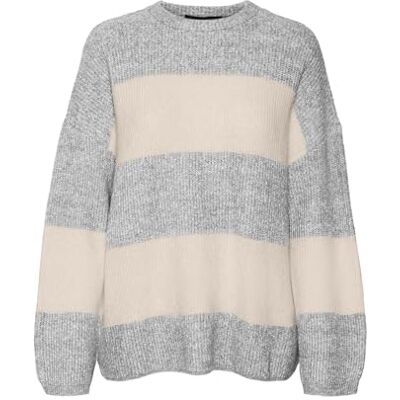 VERO MODA VMNATAHLIE LS O-hals tröja GA NOOS, Ljusgrå melange/ränder: björk, M VERO MODA VMNATAHLIE LS O-hals tröja GA NOOS, Ljusgrå melange/ränder: björk, M