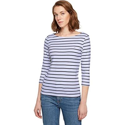 TOM TAILOR Damer Långärmad med logotypbroderi 1032035, 29953 White Black Stripe, XXS TOM TAILOR Damer Långärmad med logotypbroderi 1032035, 29953 White Black Stripe, XXS