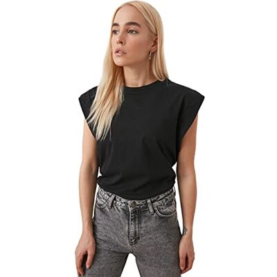 Trendyol Dam basic normal standard rundhalsad vävd T-shirt, Svart, M Trendyol Dam basic normal standard rundhalsad vävd T-shirt, Svart, M