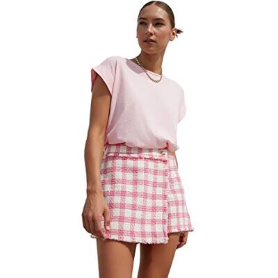 Trendyol Dam basic normal standard rund hals vävd T-shirt skjorta, ROSA, XS Trendyol Dam basic normal standard rund hals vävd T-shirt skjorta, ROSA, XS