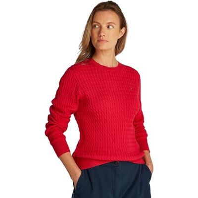 Tommy Hilfiger Dam CO KABEL C-NK LS TRÖJA WW0WW44993, röd, XL, Röd (primär röd), XL Tommy Hilfiger Dam CO KABEL C-NK LS TRÖJA WW0WW44993, röd, XL, Röd (primär röd), XL