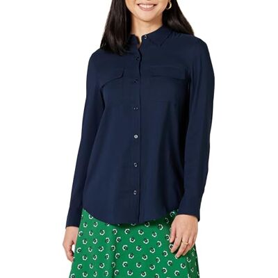 Amazon Essentials dam Georgette långärmad avslappnad passform fickor skjorta, marinblå, X-Large Amazon Essentials dam Georgette långärmad avslappnad passform fickor skjorta, marinblå, X-Large