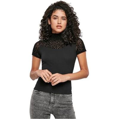 Urban Classics Dam, Flock Spets Turtleneck T-shirt, svart, 3XL Urban Classics Dam, Flock Spets Turtleneck T-shirt, svart, 3XL