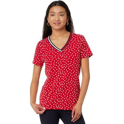 Tommy Hilfiger dam kortärmad borste prick v-ringad flagga t-shirt, Scarlet Multi, M Tommy Hilfiger dam kortärmad borste prick v-ringad flagga t-shirt, Scarlet Multi, M