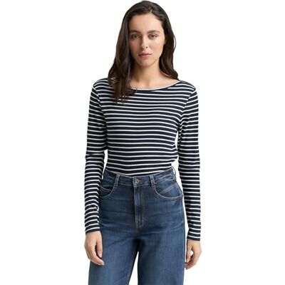 TOM TAILOR Långärmad T-shirt för kvinnor, 38573 – marinblå benvit terandig, XL TOM TAILOR Långärmad T-shirt för kvinnor, 38573 – marinblå benvit terandig, XL
