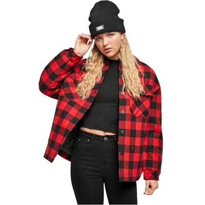 Urban Classics Damjacka, flanell, vadderad övertröja, damskjortjacka i skogshuggare, rutig, finns i många färgvarianter, storlekar XS – 5XL, svart/röd, M Urban Classics Damjacka, flanell, vadderad övertröja, damskjortjacka i skogshuggare, rutig, finns i många färgvarianter, storlekar XS – 5XL, svart/röd, M