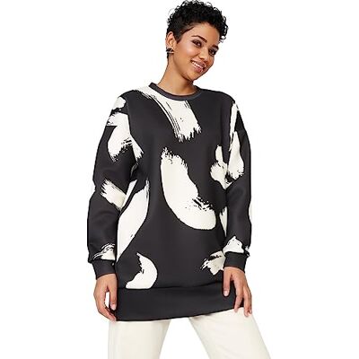 Trendyol Dam geometrisk långa ärmar vanlig hijab sweatshirt, Svart-beige, S Trendyol Dam geometrisk långa ärmar vanlig hijab sweatshirt, Svart-beige, S