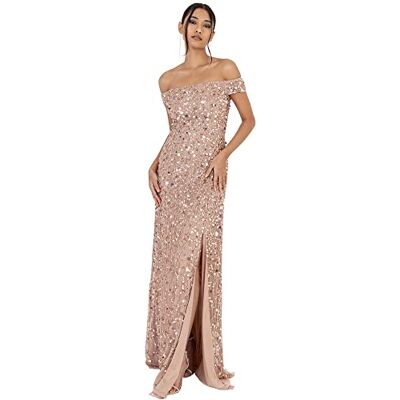 Maya Deluxe maxiklänning för kvinnor med slitss, delad bardo, ärmlös paljett, utsmyckning, aftonklänning för bröllopsgäst, brudtärna, bal, Taupe Blush, 42 Maya Deluxe maxiklänning för kvinnor med slitss, delad bardo, ärmlös paljett, utsmyckning, aftonklänning för bröllopsgäst, brudtärna, bal, Taupe Blush, 42