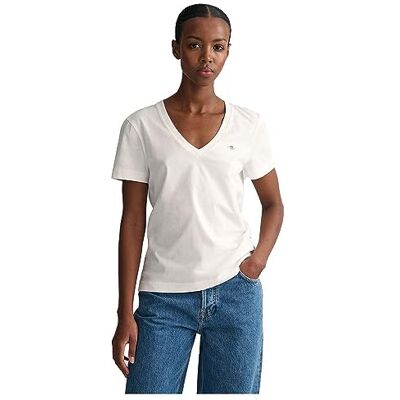 GANT Dam Reg Shield Ss V-neck T-shirt, Vit, XXL GANT Dam Reg Shield Ss V-neck T-shirt, Vit, XXL