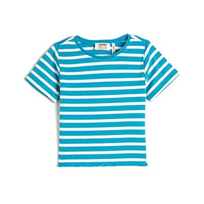 Koton Girls's Crop kortärmad crew neck slim fit ribbad T-shirt, Blå rand (6s4), 7-8 År Koton Girls's Crop kortärmad crew neck slim fit ribbad T-shirt, Blå rand (6s4), 7-8 År