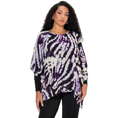 Ulla Popken damer stora storlekar överdimensionerade plus size tunika, dubbla lager, oversized, rund hals, 3/4-arm, svart, 46-48 Ulla Popken damer stora storlekar överdimensionerade plus size tunika, dubbla lager, oversized, rund hals, 3/4-arm, svart, 46-48