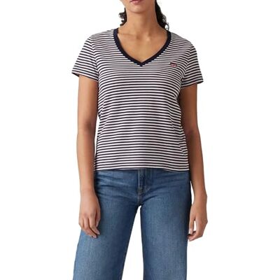 Levi's The Perfect V-Neck T-shirt för kvinnor, Indigo Stripe Navy B, XXS Levi's The Perfect V-Neck T-shirt för kvinnor, Indigo Stripe Navy B, XXS