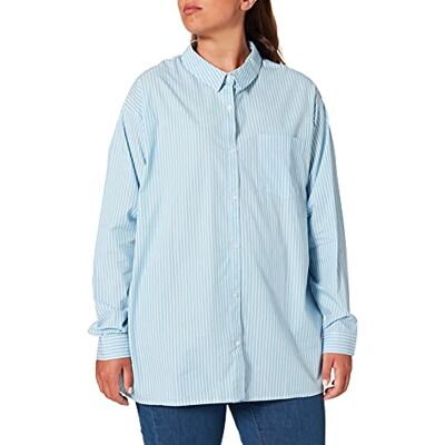 ICHI Dam Tesse Stripe SH-blus, Blå (Azure Blue As Sms 14000), XXL ICHI Dam Tesse Stripe SH-blus, Blå (Azure Blue As Sms 14000), XXL