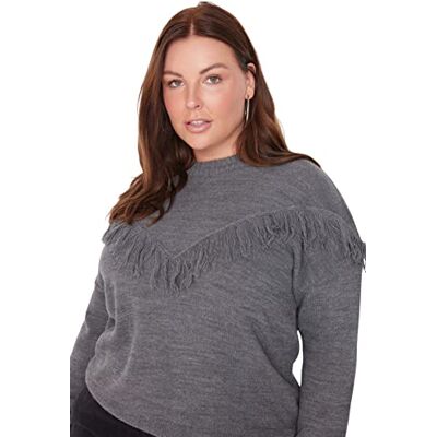 Trendyol Dam rund hals vanlig plusstorlek tröja sweatshirt, antracit, 4XL, Antracit Trendyol Dam rund hals vanlig plusstorlek tröja sweatshirt, antracit, 4XL, Antracit